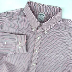 Brooks Brothers 1818 Regent Fit Non-Iron Striped Polo Shirt Men 17.5 Red Blue